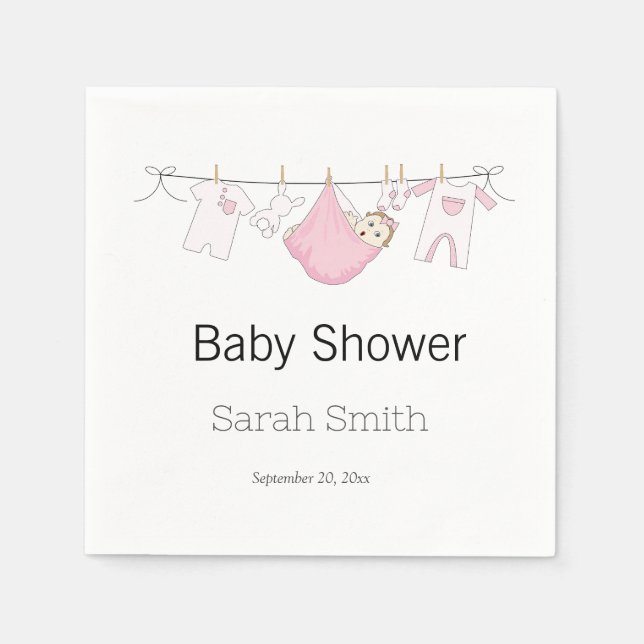 Clothesline Girl Cute Pink Baby Shower  Napkin (Front)