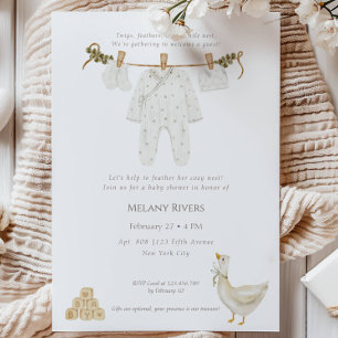 Clothesline Goose Nest Baby Shower Invitation