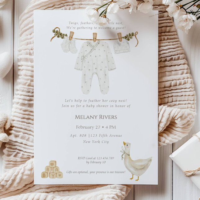 Clothesline Goose Nest Baby Shower Invitation (Clothesline Goose Nest Baby Shower Invitation)