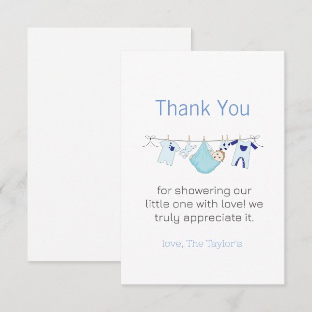Clothesline Laundry Boy Baby Shower Thank You   (Front/Back)