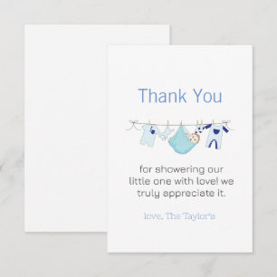 Clothesline Laundry Boy Baby Shower Thank You   Card
