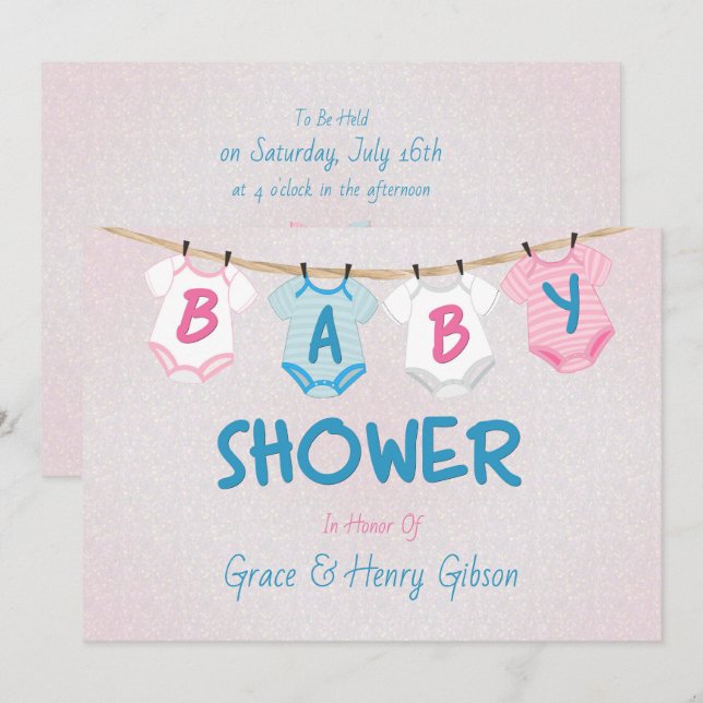 Clothesline Layette Baby Shower Invitation (Front/Back)