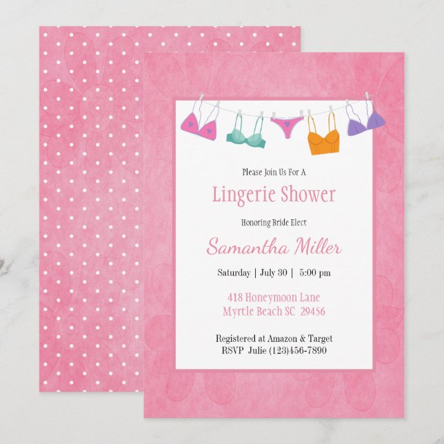 Clothesline Lingerie Shower Invitations (Front/Back)