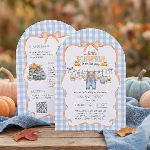 Clothesline Little Pumpkin Blue Baby Shower Invitation