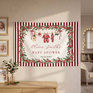 Clothesline Red Christmas Baby Shower Banner