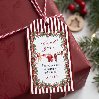 Clothesline Red Christmas Baby Shower Gift Tags