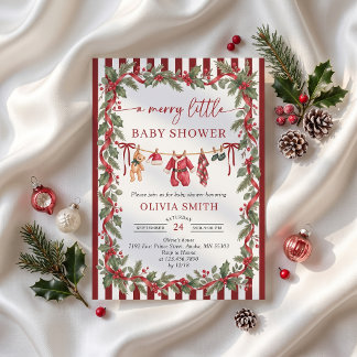 Clothesline Red Christmas Baby Shower Invitation