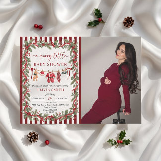 Clothesline Red Christmas Baby Shower Photo Invitation
