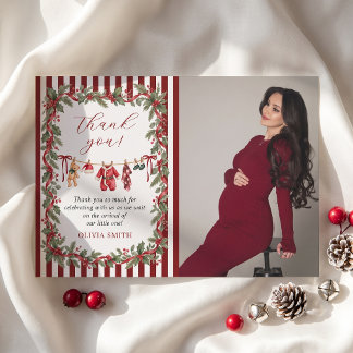 Clothesline Red Christmas Baby Shower Photo Thank You Card