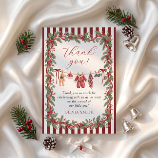 Clothesline Red Christmas Baby Shower Thank You Card