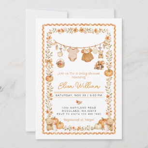 Clothesline Sweet Fall Pumpkins Framed Baby Shower Invitation