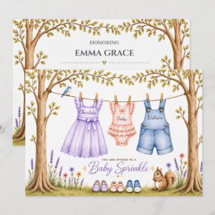 Clothesline Two Siblings Baby Sprinkle Invitation