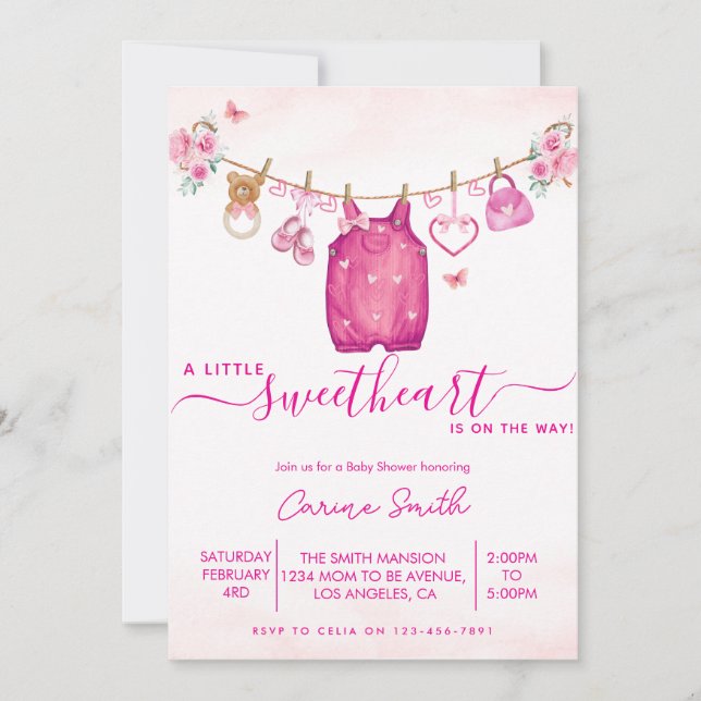 Clothesline valentine's girl Baby Shower Invitation (Front)