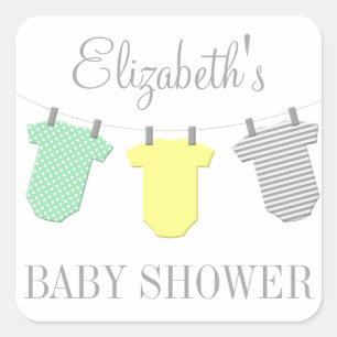 Clothesline Yellow & Aqua Baby Shower Sticker