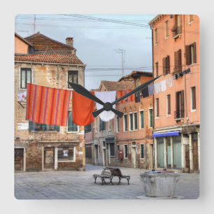 Clotheslines At Campo Ruga Square Wall Clock