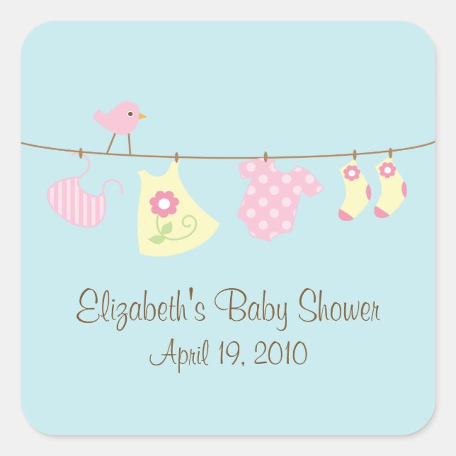 Clotheslines Baby Girl Baby Shower Sticker (Front)