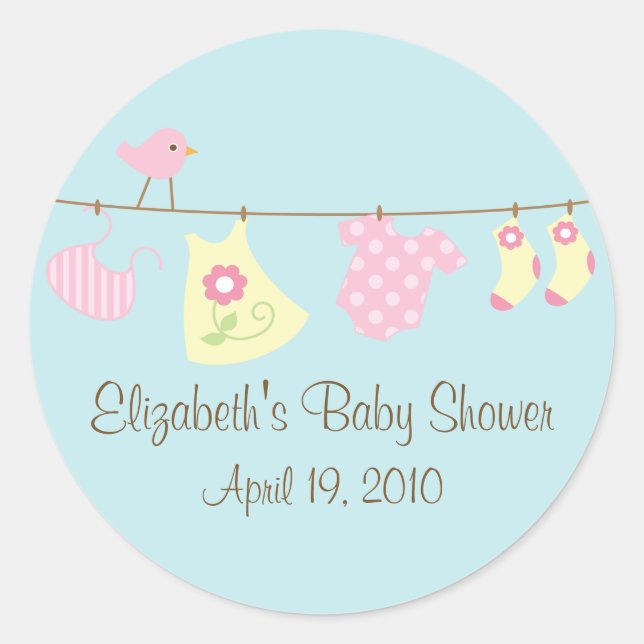 Clotheslines Baby Girl Baby Shower Sticker (Front)