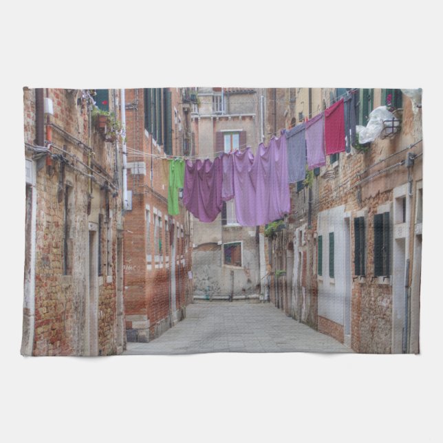 Clotheslines In Venice Italy Tea Towel (Horizontal)