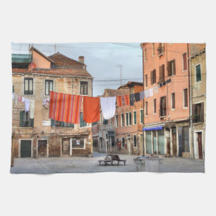 Clotheslines In Venice Italy Tea Towel