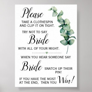 Clothespin Eucalyptus Bridal Shower Game Sign