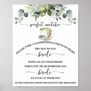Clothespin Eucalyptus Matcha Bridal Shower Game Poster