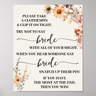 Clothespin Fall Wildflower Bridal Shower Game Sign
