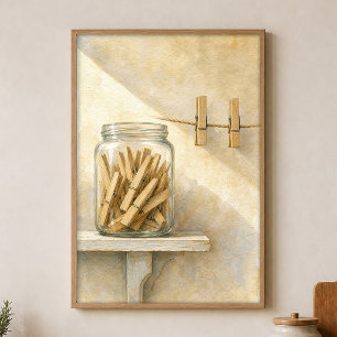 Clothespins in a Glass Jar Watercolour Poster