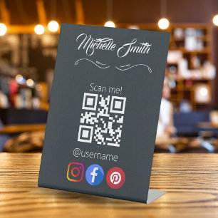 Clothing Black White Grey Grey Qr Code  Pedestal Sign