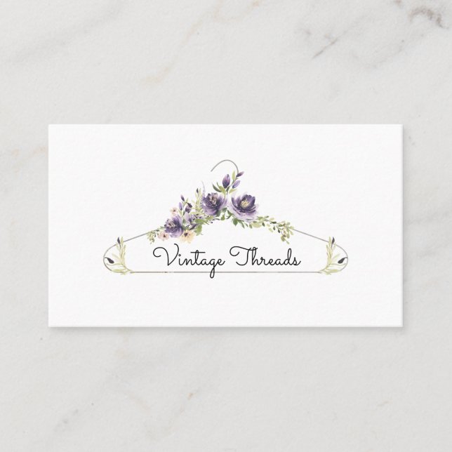 Clothing Boutique | Floral Clothes Hanger Logo Business Card (Front)