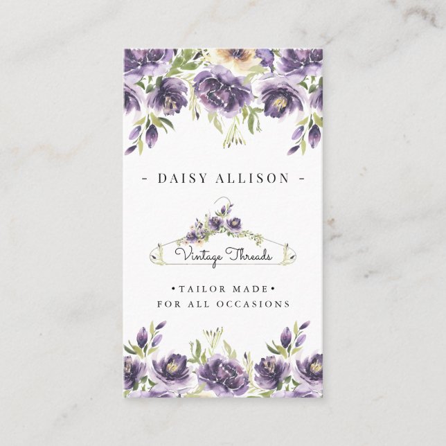 Clothing Boutique | Floral Clothes Hanger Logo Business Card (Front)