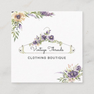 Clothing Boutique   Floral Clothes Hanger Logo Square Business Card