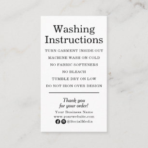 Clothing Care Instructions Modern Black and White Business Card