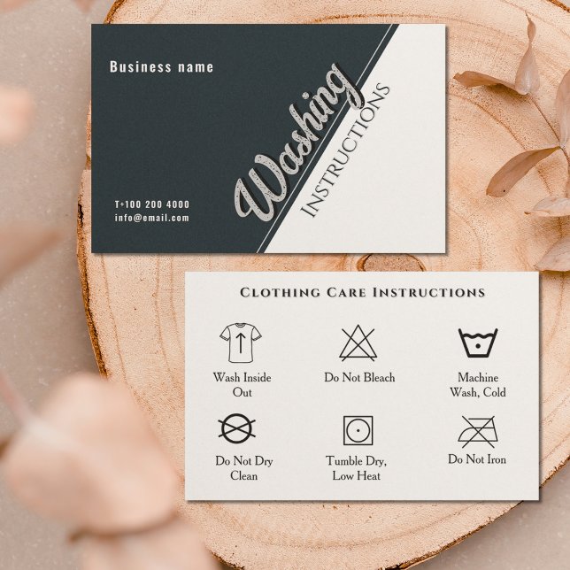 Clothing Care Washing Instructions Black White  Business Card (Clothing Care Washing Instrucitions Black White Bu Business Card)