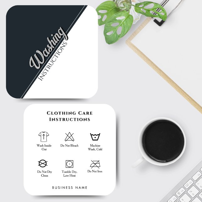 Clothing Care Washing Instructions Black White Square Business Card (Creator Uploaded)