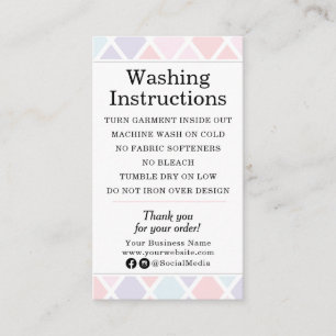 Clothing Care Washing Instructions Pastel Diamond Business Card