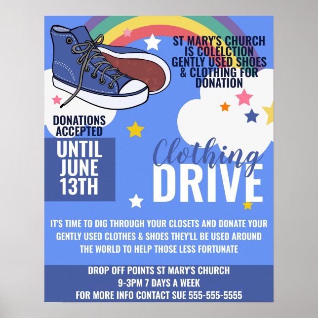 clothing drive charity poster, shoe drive homeless poster (Front)