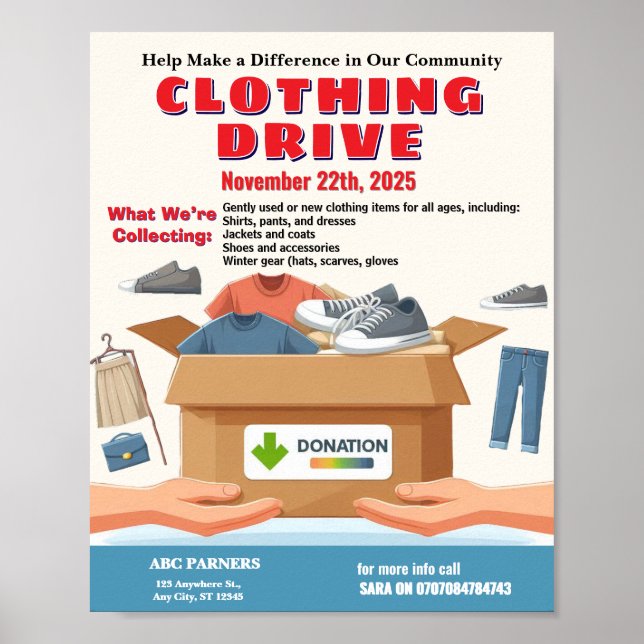 Clothing Drive Donation Flyer  Customizable Design Poster (Front)