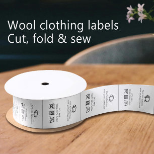 Clothing garment labels Care logo sheep wool white Satin Ribbon