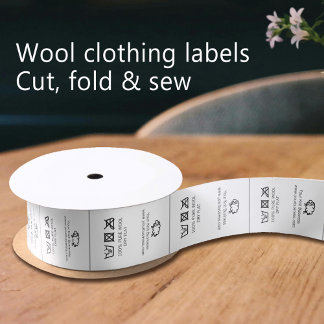 Clothing garment labels Care logo sheep wool white Satin Ribbon