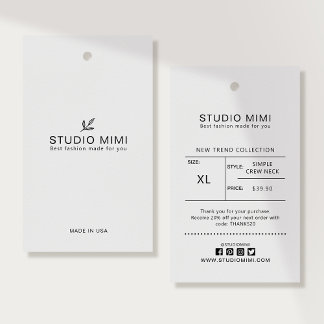 Clothing Hang Tag with Price, Size, Style & Social