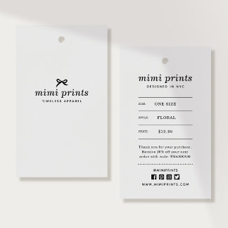 Clothing Hang Tag with Price, Size, Style & Social