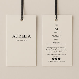 Clothing Hang Tag with Price, Size, Style & Social