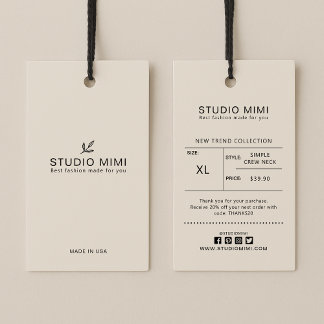 Clothing Hang Tag with Price, Size, Style & Social