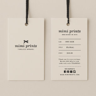 Clothing Hang Tag with Price, Size, Style & Social