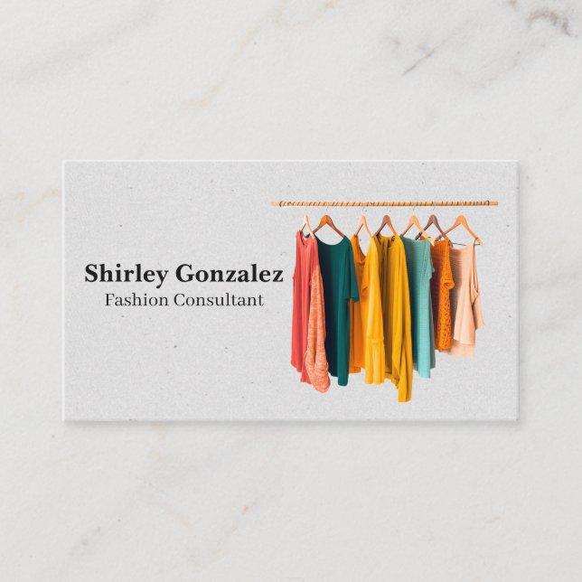 Clothing on Hangers | Fashionista Business Card (Front)