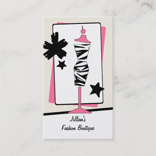 Clothing Store Boutique - Zebra Print Dress Form Business Card (Front)