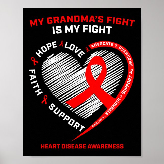 Clothing Support Grandma Red Heart Disease Awarene Poster (Front)
