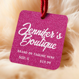 Clothing Tags Small Business Pink White Glitter