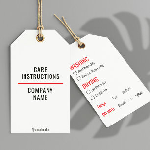 Clothing Washing Care Instructions Hang Tag