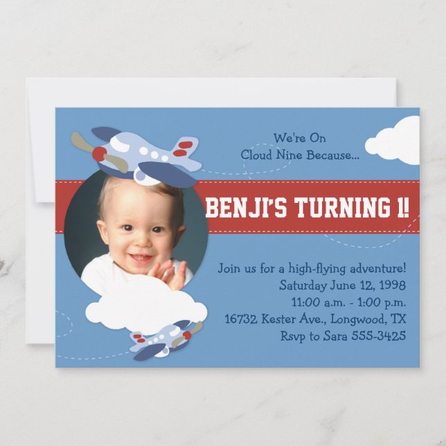 Cloud 9 - Aeroplane Themed Party Invitation (Front)